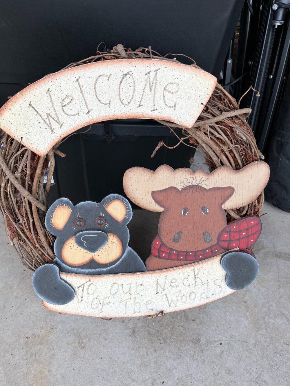 18" Welcome Sign Door Wreath Bear Moose Wood Twig Rustic Farmhouse Home Decor